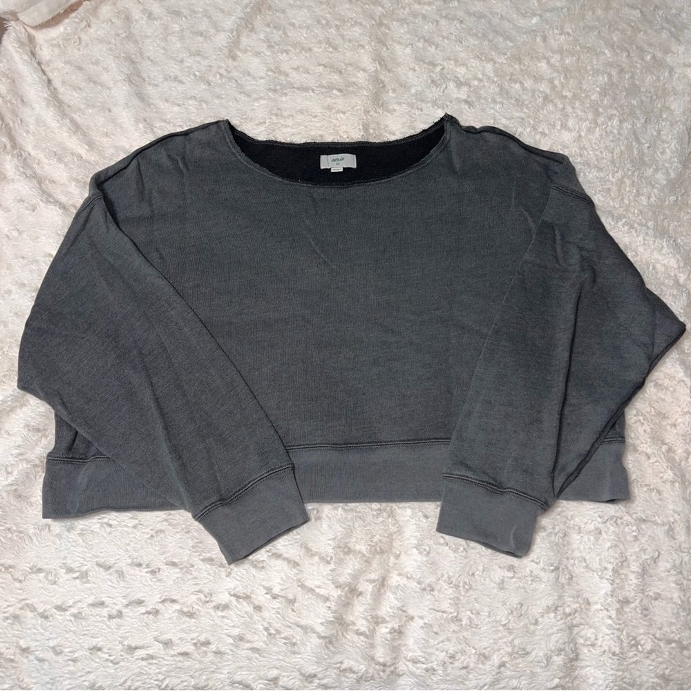 Aerie grey off the shoulder oversized sweatshirt (small)